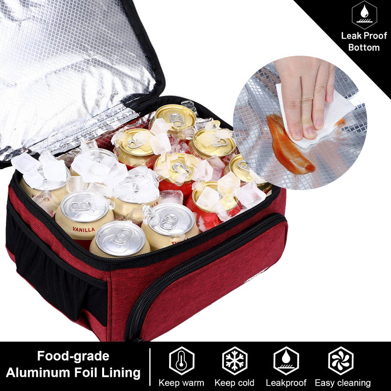 MIER Dual Compartment Lunch Bag Tote with Shoulder Strap for Men and Women Insulated Leakproof Cooler Bag  Dark Red - Image 5